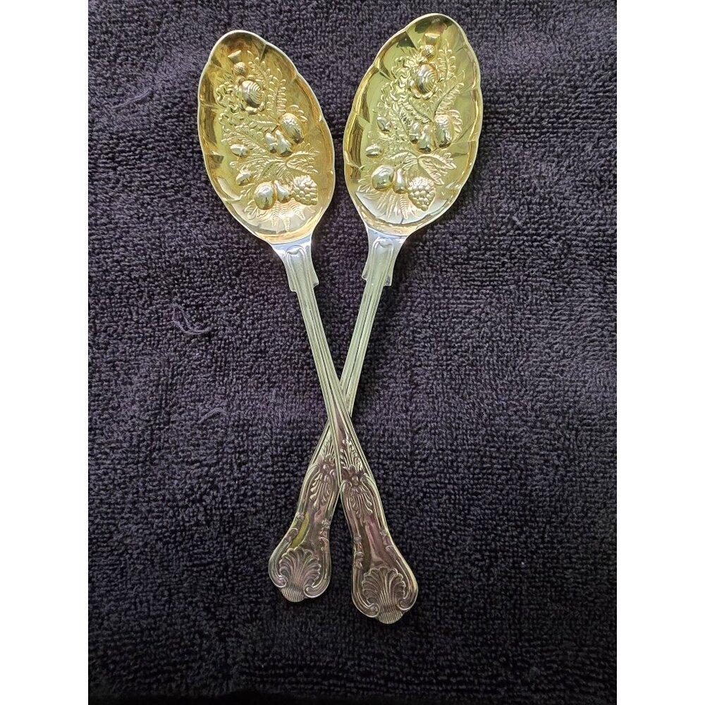 EPNS AL Sheffield England Set of Kings Berry Spoons Gold & Silver plated 9"